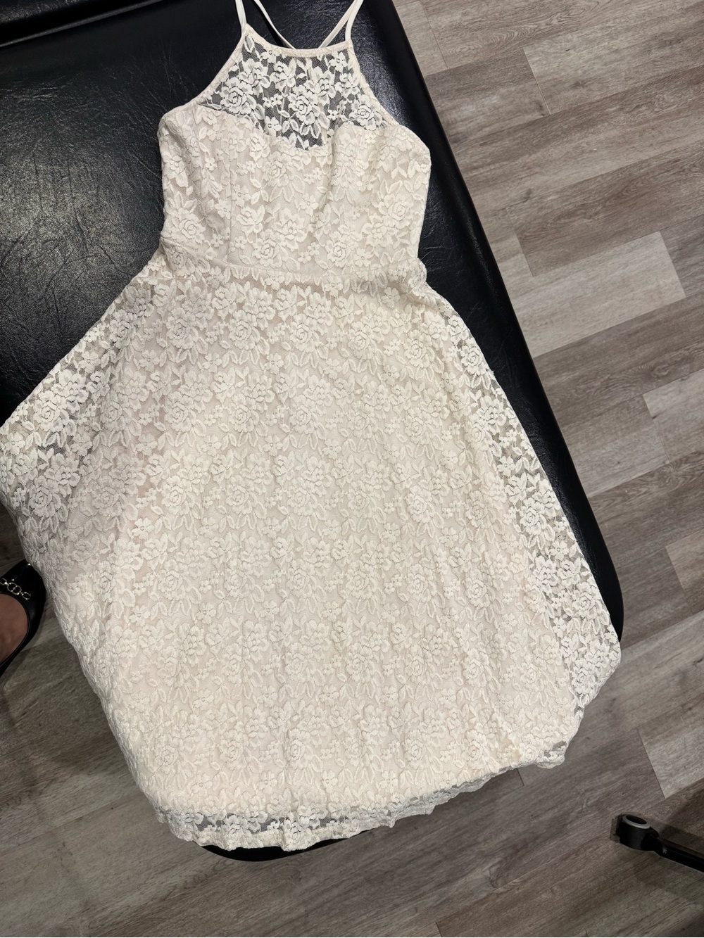 Lulu's Love Poem Ivory Lace Halter Mini Dress Small